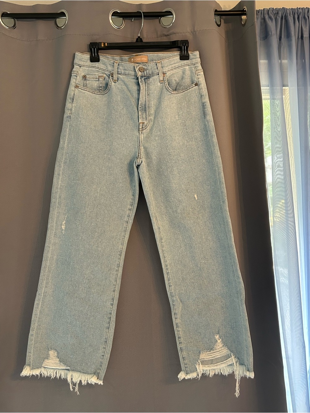 7 For All Mankind Light Blue Wide-Leg Distressed Jeans